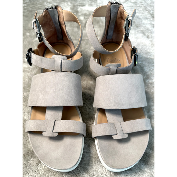 Linea Paolo Gray Leather Hidden Wedge Sandals Womens Size 8 - Picture 1 of 8